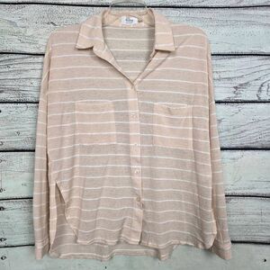 Bluivy S Beige White Striped Button Down Shirt